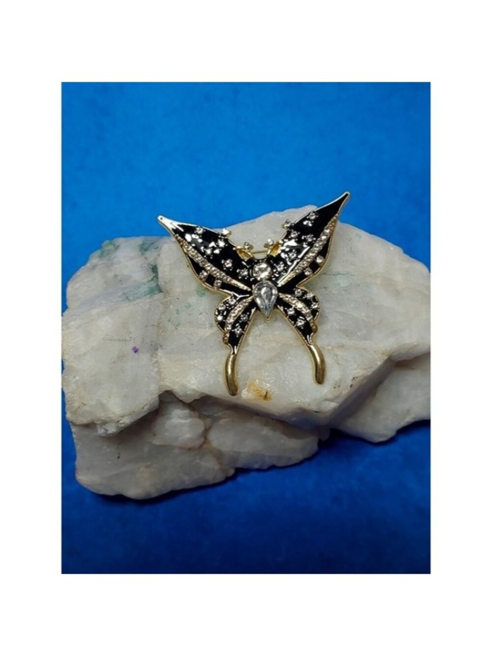 Stunning Butterfly Crystal Pin Fashion Brooch in Black and Gold - Picture 5 of 5